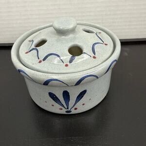 Garlic Keeper Ceramic Spleckled Blue Gray Hand Painted Home Decor